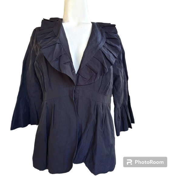 Cabi Black Metallized Polycotton Ruffle Pleated Dressy Jacket/Blazer with Lining - Picture 2 of 10